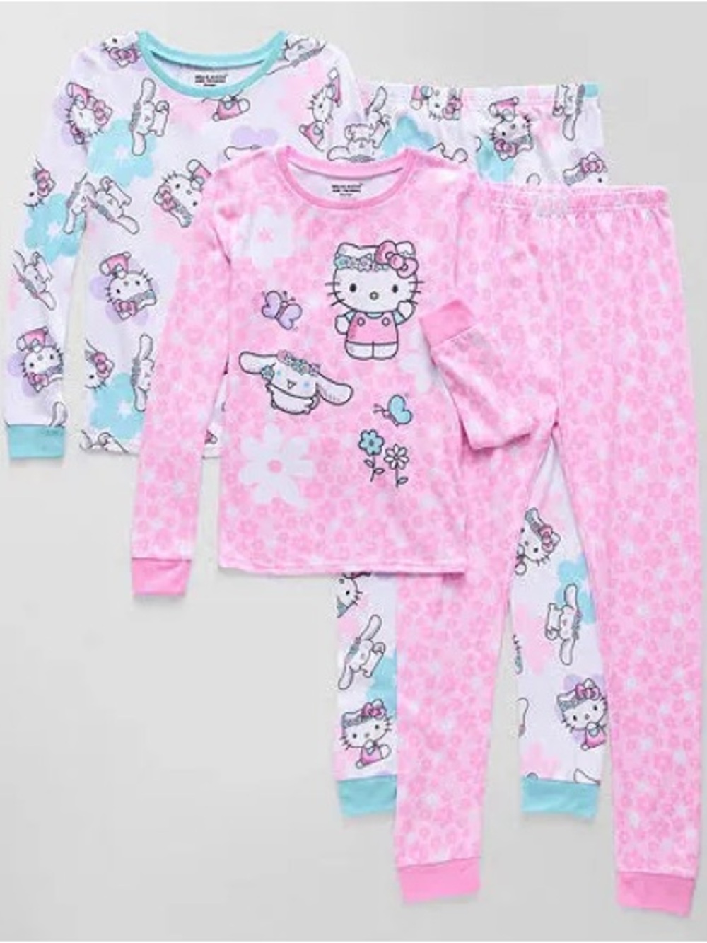 Hello Kitty Pink & White Girls' 2-Pack Fleece Long Sleeve Pajama Set